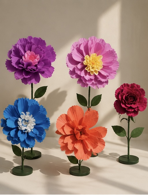 Einzelblumen auf Metallständern in verschiedenen Farben Studioaufnahme