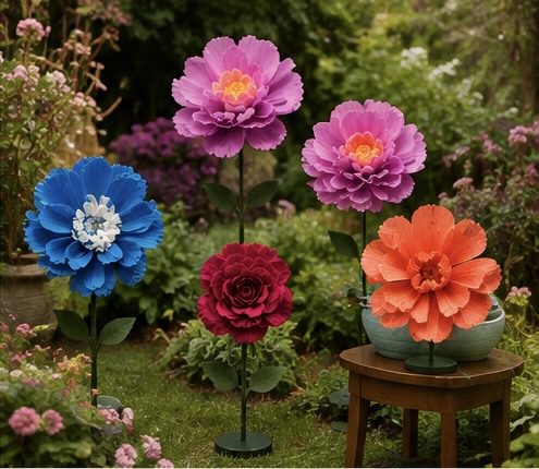 Gartenfeier mit Papierblumen