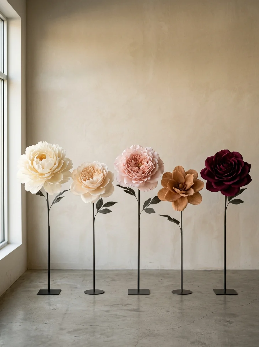 Farbharmonien und botanische Sorten der Blütenstudio Papierblumen Kollektion